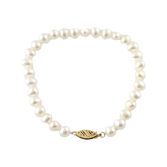 Vintage 14K Yellow Gold Freshwater Pearl Bracelet #13587 - Picture 1 of 5